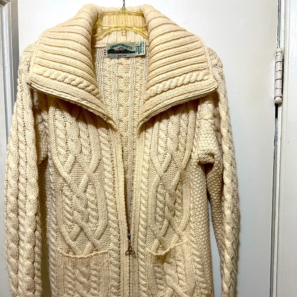 Aran Crafts Cream Cable Knit Cardigan